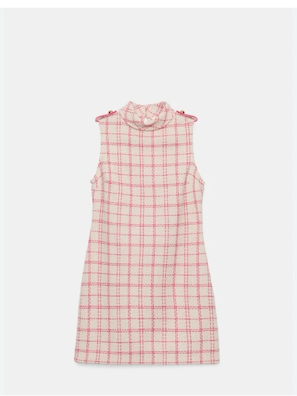Zara Sleeveless Pink Check Tweed Midi Dress